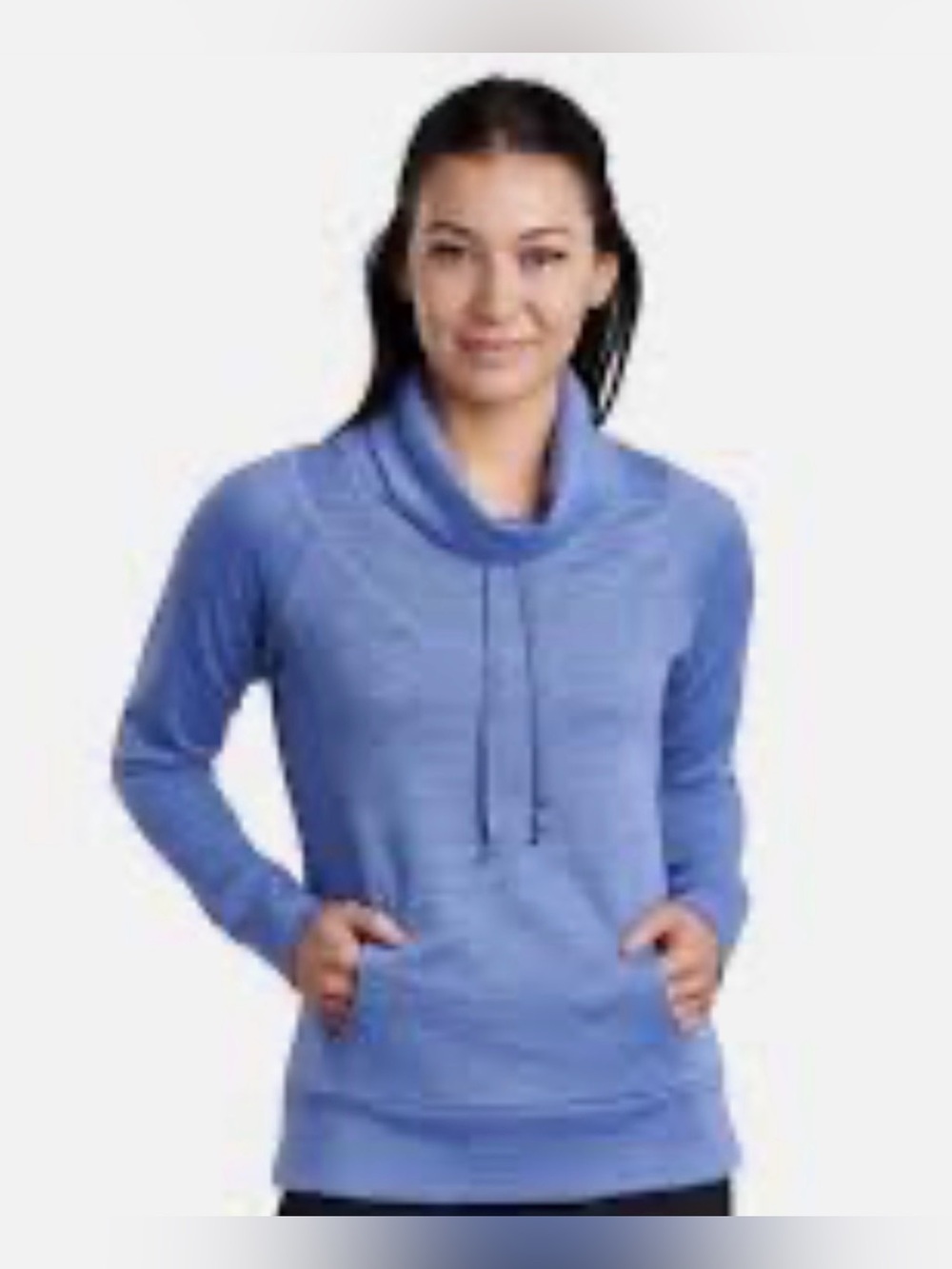 Kuhl L blue Lea exaggerated collar kangaroo pocket activewear comfort popover